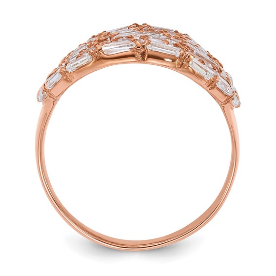 Sterling Silver Rose Gold-plated Oval Baguette Crystal Size 7 Ring