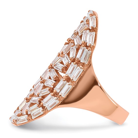 Sterling Silver Rose Gold-plated Oval Baguette Crystal Size 7 Ring