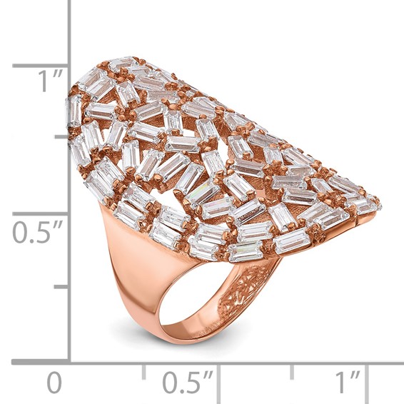Sterling Silver Rose Gold-plated Oval Baguette Crystal Size 7 Ring