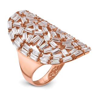 Sterling Silver Rose Gold-plated Oval Baguette Crystal Size 10 Ring