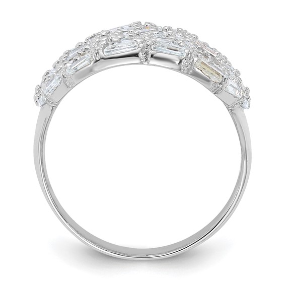 Sterling Silver Rhodium-plated Oval Baguette Crystal Size 10 Ring