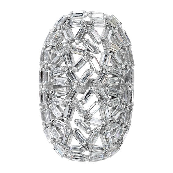 Sterling Silver Rhodium-plated Oval Baguette Crystal Size 10 Ring