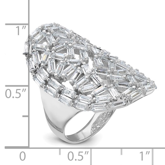 Sterling Silver Rhodium-plated Oval Baguette Crystal Size 10 Ring