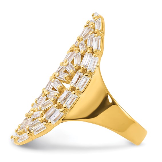 Sterling Silver Gold-plated Oval Baguette Crystal Size 7 Ring