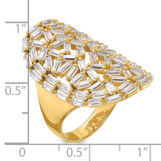 Sterling Silver Gold-plated Oval Baguette Crystal Size 7 Ring