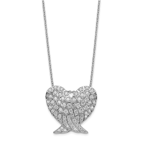 Sterling Silver CZ Heart Wing Pendant with 18" chain