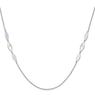 Sterling Silver Marquise MOP Station Necklace-36"-RH