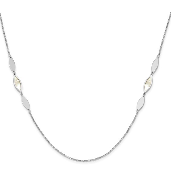 Sterling Silver Marquise MOP Station Necklace-36"-RH