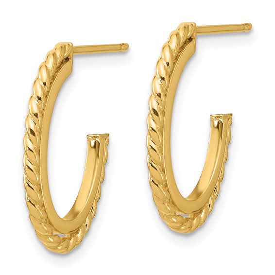 14K YG High Polish and Rope Hoop Earrings