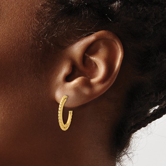 14K YG High Polish and Rope Hoop Earrings