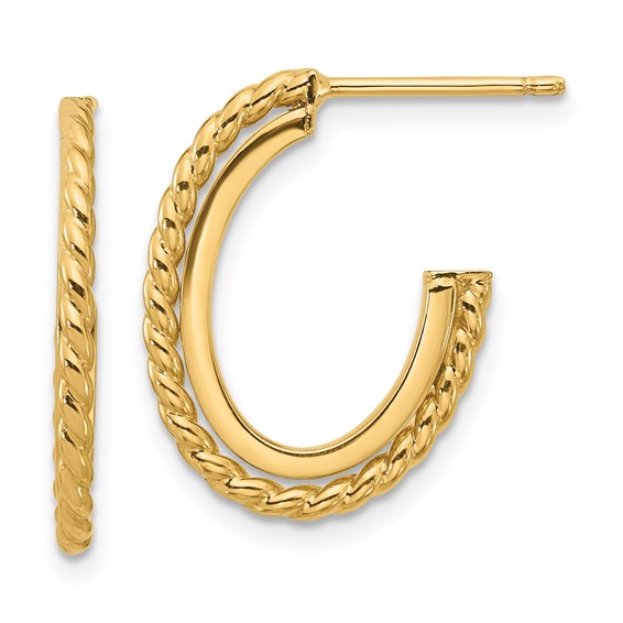 14K YG High Polish and Rope Hoop Earrings