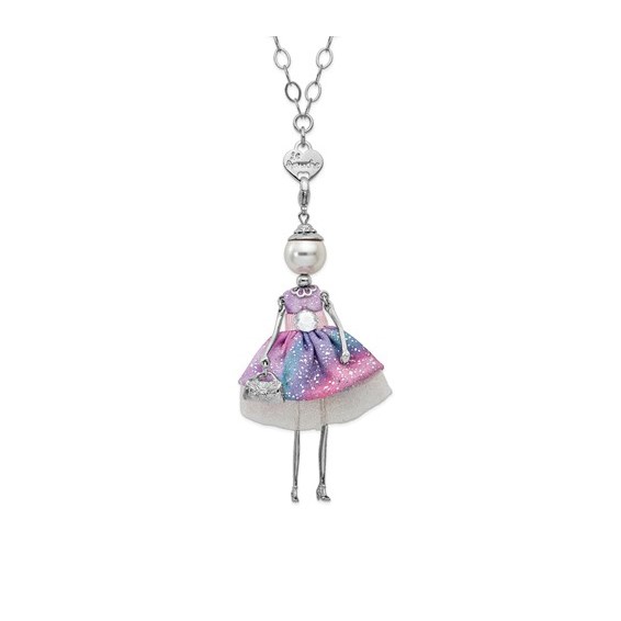 Le Amiche Silver-tone Sim.Pearl Strass Crystal Doll Charm w/Chain