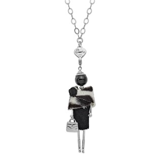 Le Amiche Silver-tone Onyx Black and White Fur Doll Charm w/Chain