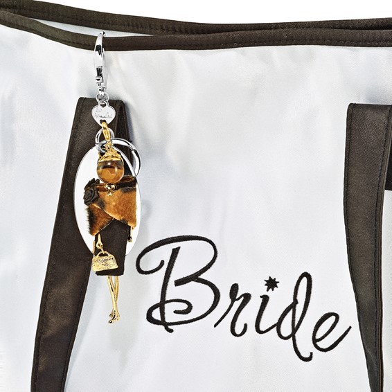 Le Amiche Gold-tone Tiger Eye Black and Tan Fur Doll Charm w/Chain