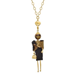 Le Amiche Gold-tone Tiger Eye Black and Tan Fur Doll Charm w/Chain