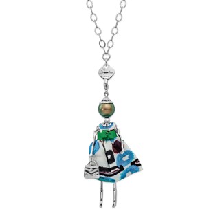 Le Amiche Silver-tone Green Sim.Pearl Grn/Brown Doll Charm w/Chain