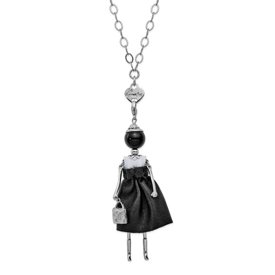 Le Amiche Silver-tone Onyx Doll Charm w/Chain