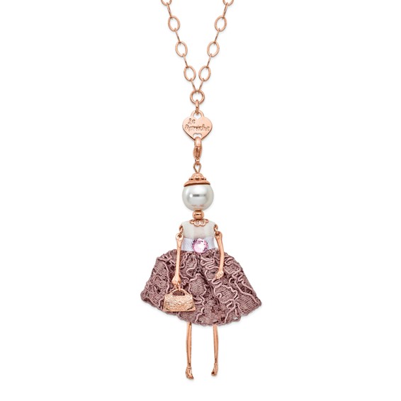 Le Amiche Rose-tone Sim.Pearl Pink Strass Crystal Lace Charm w/Chain