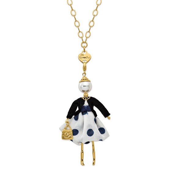 Le Amiche Gold-tone Sim.Pearl Blue Polka dot Doll Charm w/Chain