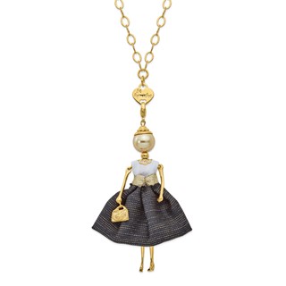 Le Amiche Gold-tone Golden Sim.Pearl Black/White Doll Charm w/Chain