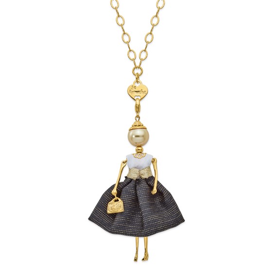 Le Amiche Gold-tone Golden Sim.Pearl Black/White Doll Charm w/Chain