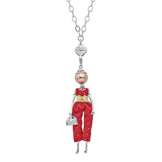 Le Amiche Silver-tone Sim.Pearl Red Pants Doll Charm w/Chain
