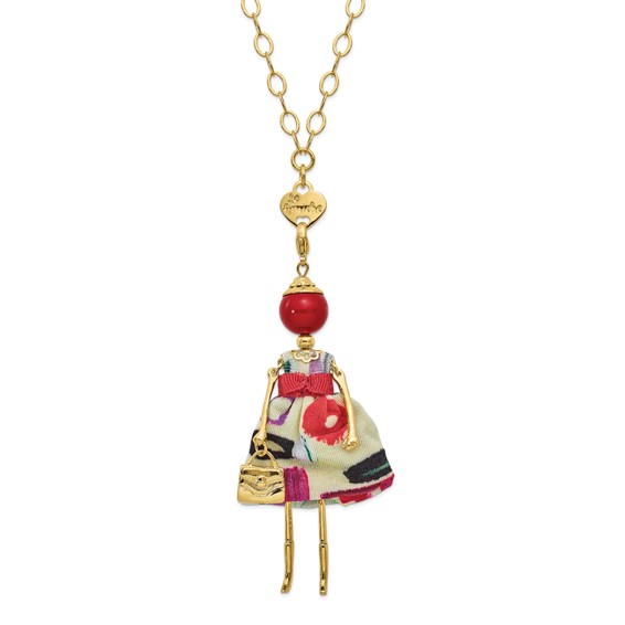 Le Amiche Gold-tone Rd Jade Muliti-colored Yellw Doll Charm w/Chain