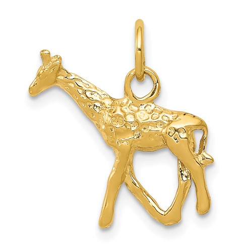14K Yellow Gold Solid Polished 3-D Giraffe Charm