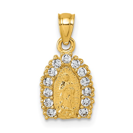14k Polished CZ Our Lady of Guadalupe Charm Pendant
