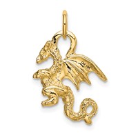 14K Yellow Gold Solid Polished 3-D Dragon Charm view 3