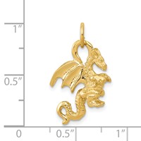 14K Yellow Gold Solid Polished 3-D Dragon Charm view 4