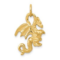 14K Yellow Gold Solid Polished 3-D Dragon Charm view 1