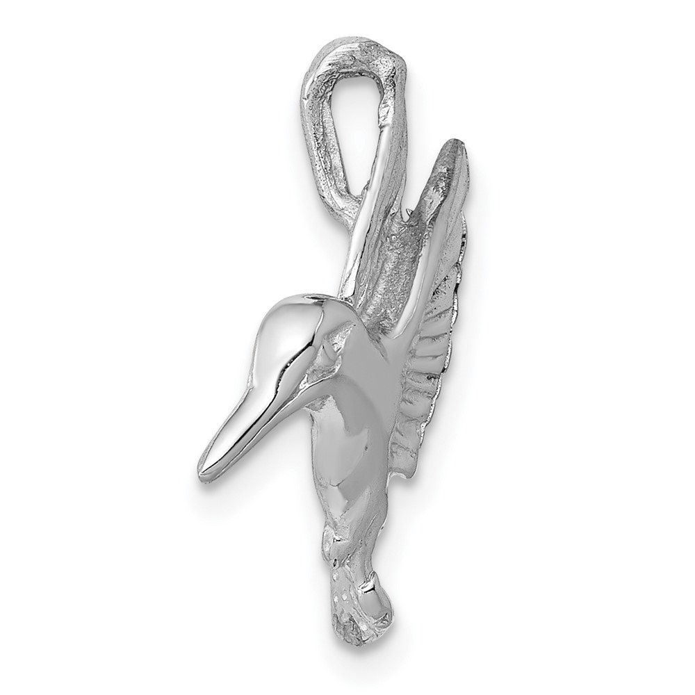 14k White Gold Polished Open-Backed Hummingbird Chain Slide (K1030)