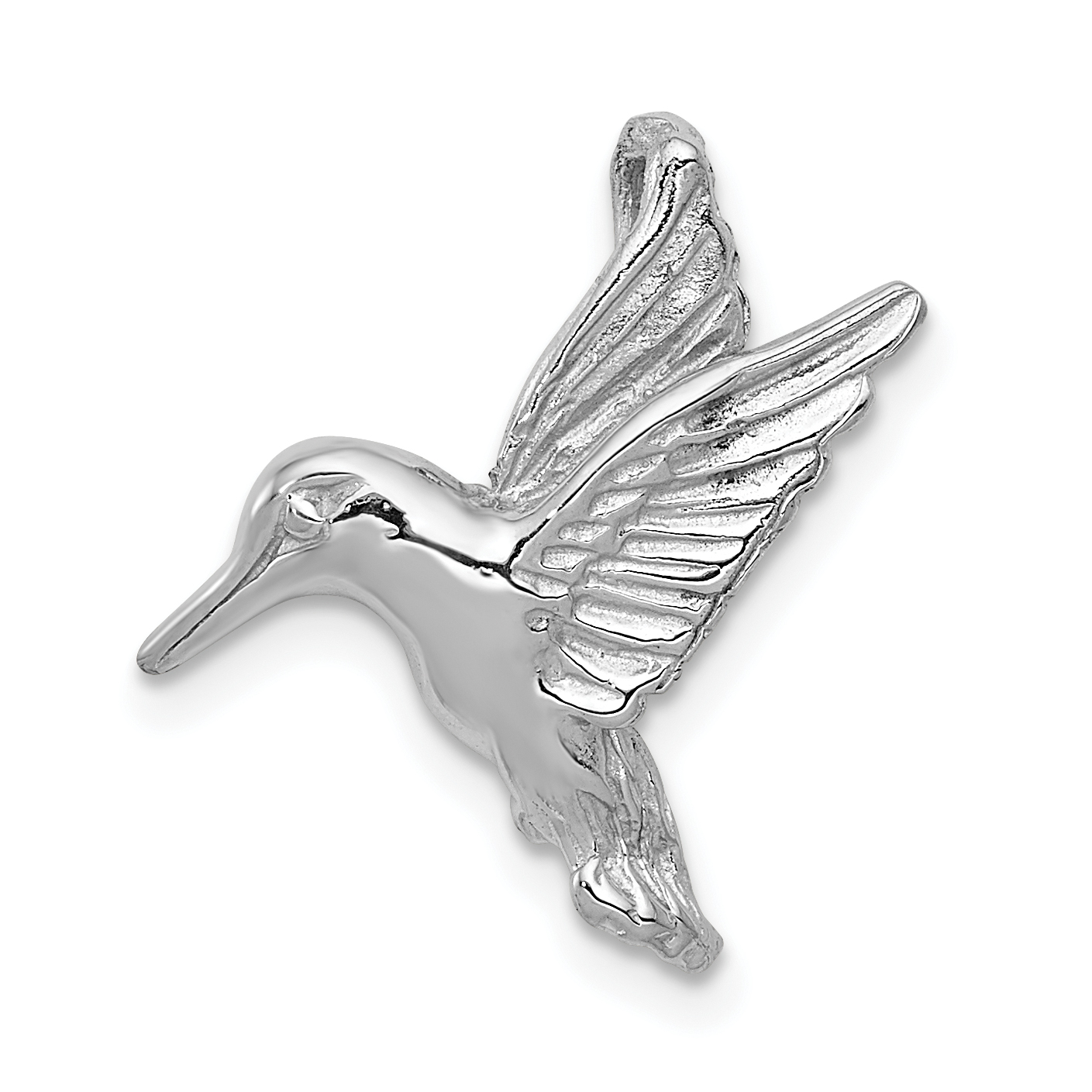 14k White Gold Polished Open-Backed Hummingbird Chain Slide (K1030)
