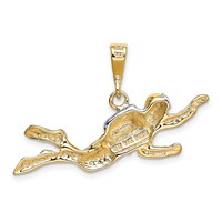 14K and White Rhodium Polished Open-Backed Scuba Diver Pendant view 3