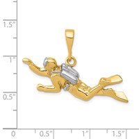 14K and White Rhodium Polished Open-Backed Scuba Diver Pendant view 4