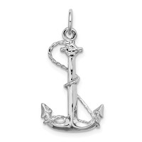 14K White Gold Solid Polished 3-D Anchor Charm with Rope view 3