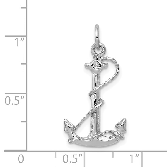 14K White Gold Solid Polished 3-D Anchor with Rope Charm