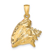 14K Yellow Gold Polished 3-D Pink and White Enameled Conch Shell Pendant view 3
