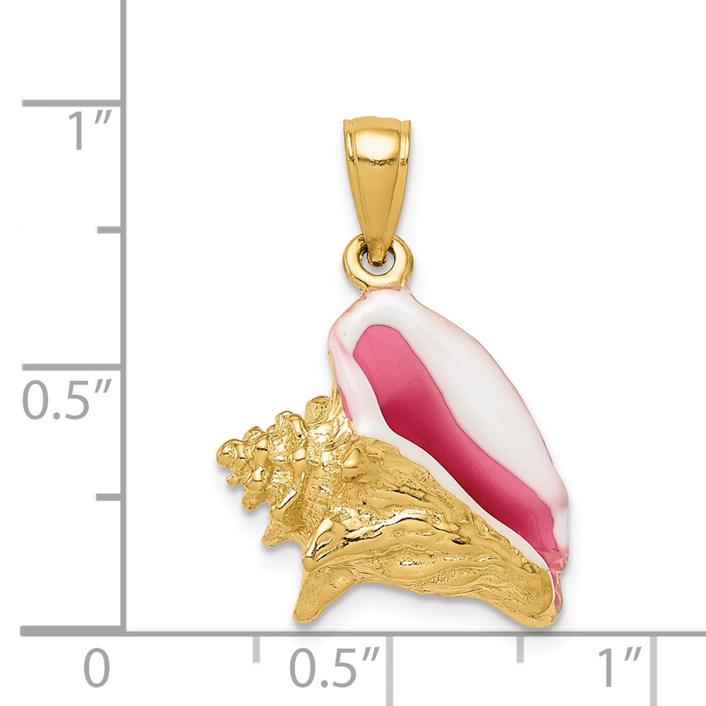 14K Polished 3-D Pink and White Enameled Conch Shell Pendant (K1073)