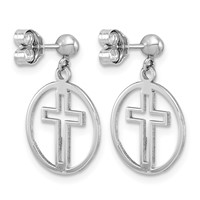 14K White Gold Polished Eternal Life Cross Dangle Post Earrings view 4
