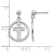 14K White Gold Polished Eternal Life Cross Dangle Post Earrings view 5
