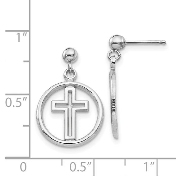 14k White Gold Polished Eternal Life Cross Dangle Post Earrings