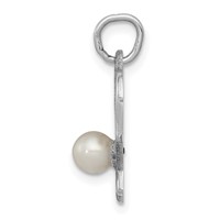 14K White Gold Tennis Racquets Charm with Freshwater Cultured Pearl Ball view 2