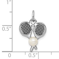 14K White Gold Tennis Racquets Charm with Freshwater Cultured Pearl Ball view 4