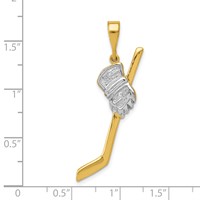14K and White Rhodium Solid Polished Hockey Stick and Glove Pendant view 4