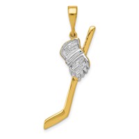 14K and White Rhodium Solid Polished Hockey Stick and Glove Pendant view 1