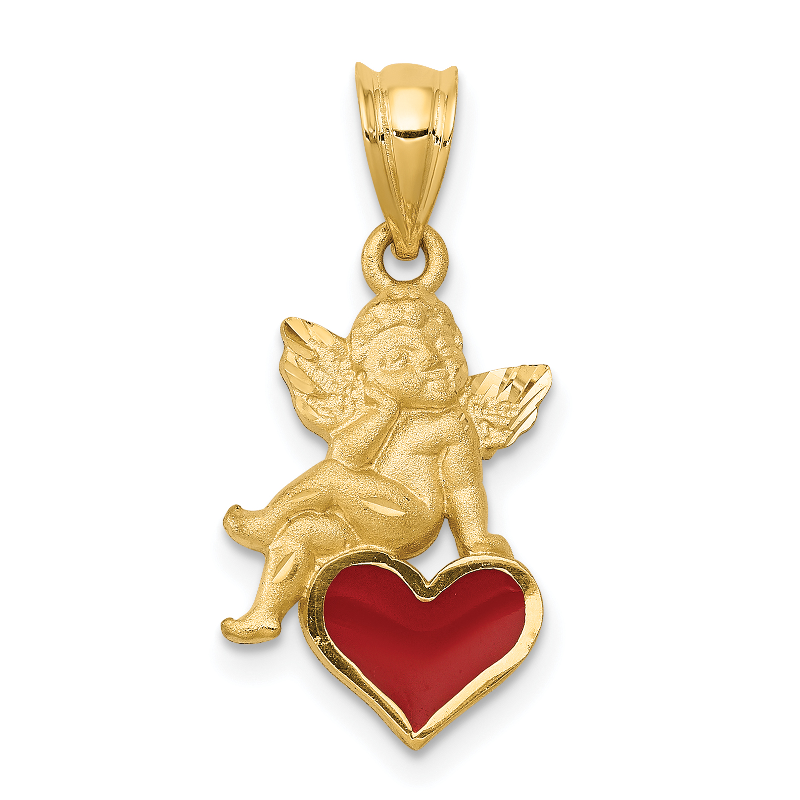 14k Enameled Angel on Heart Pendant (K1147)