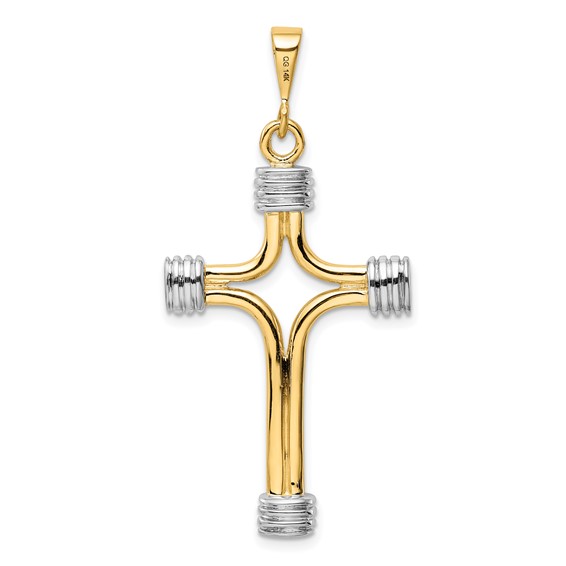 14k w/Rhodium Fancy Cross Pendant