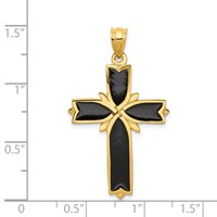 14K Yellow Gold Black Enameled Latin Cross Pendant view 3
